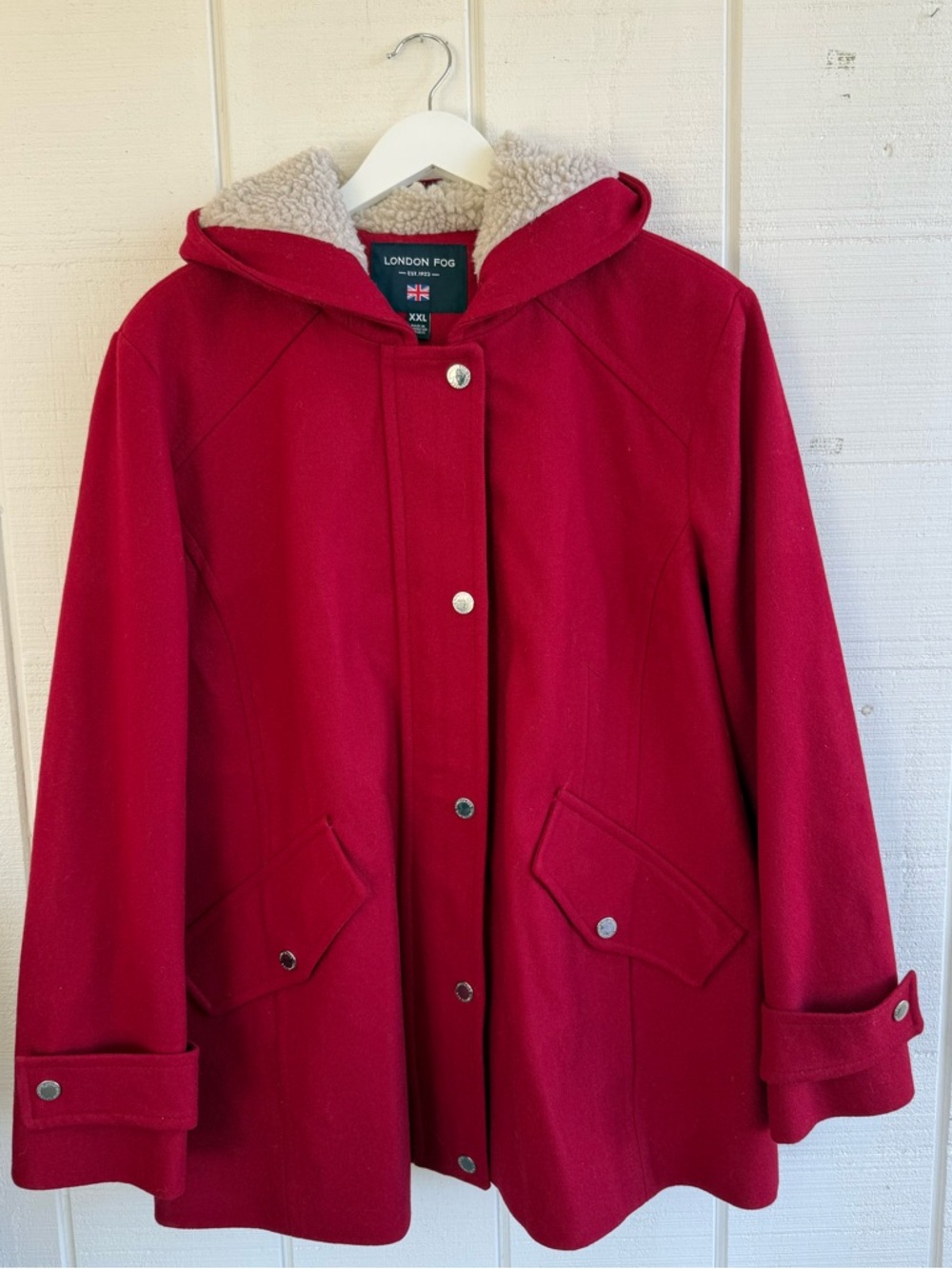 London Fog Women's Red Sherpa Lined Hood Wool Blend Coat Size XXL - Picture 2 of 6
